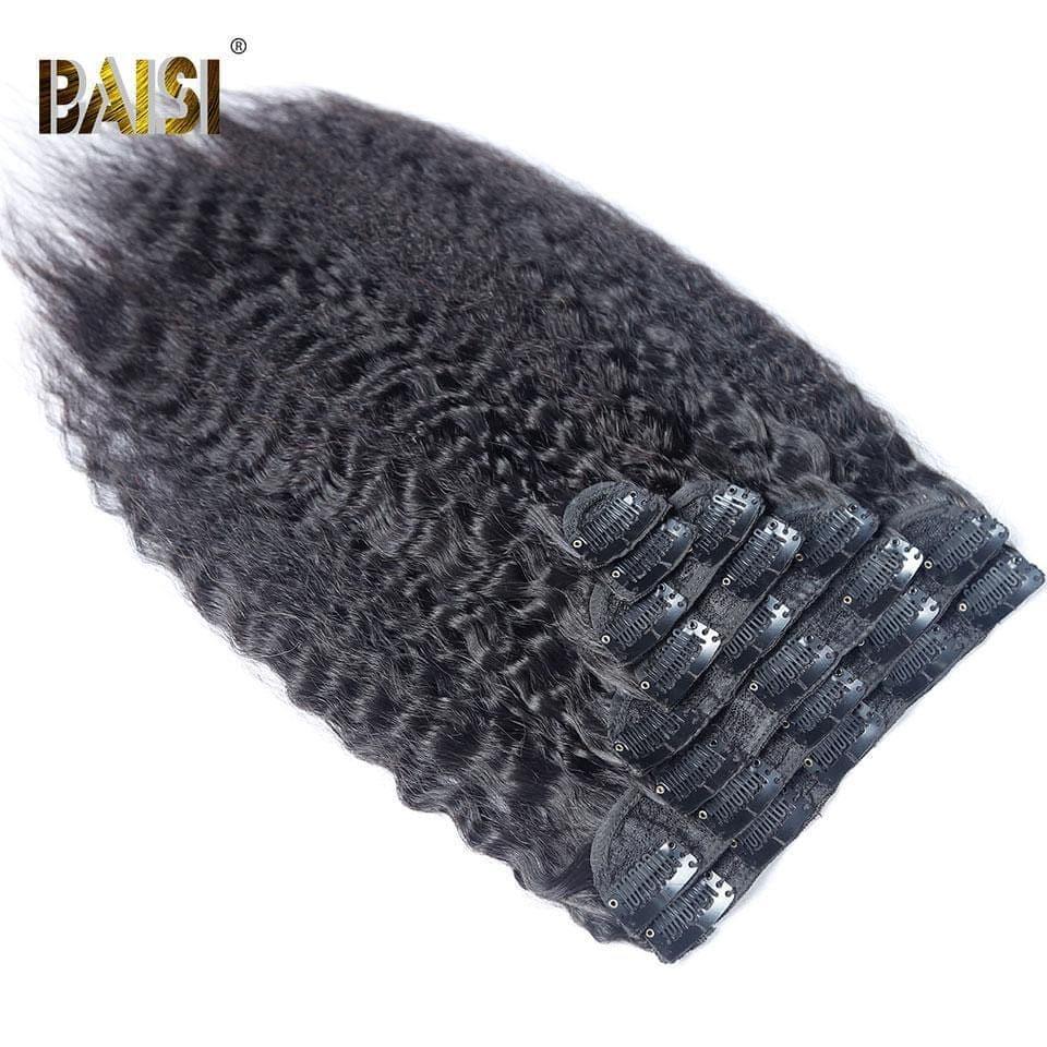 BAISI 100% Human Hair Kinky Straight Clip In Extensions 8 Pieces and 120G Per Lot