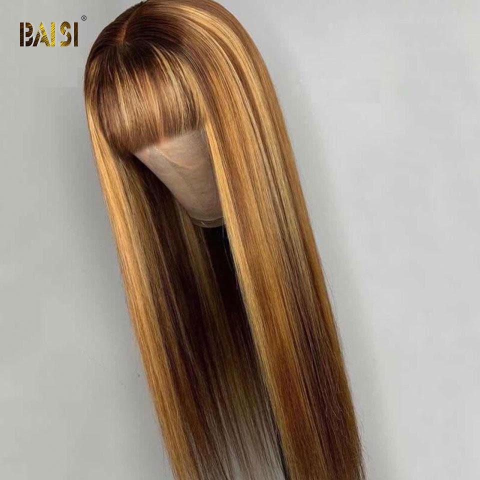 BAISI Coupe Chinoise Perruque Miel Lisse Longue Avec Frange ou marron lisse 18 pouces 100€ 100% Cheveux Humains
