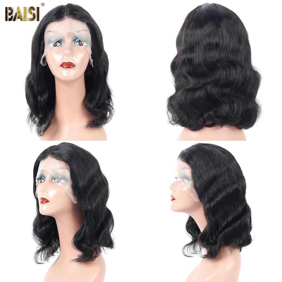 BAISI T-Teil Spitzenperücke BOB Schwarz Körperwelle mit Spitzenfront 13x1x6 Aus 100% Echthaar