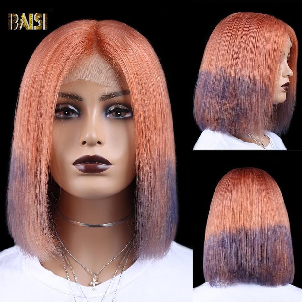 BAISI 13X4 Lace Frontal Bob Wig Square Cut color 100% Human Hair