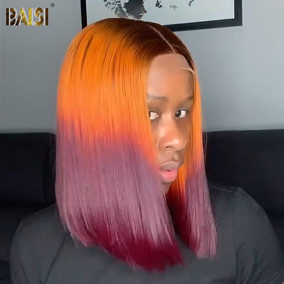 BAISI Achetez 2 perruques minimum au prix d'usine fournisseur 13X4 frontal perruque bob lisse en couleur orange rouge en 100% vrais cheveux humains (Pas Besoin De Code)