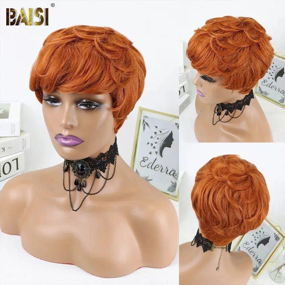 BAISI Perruque Pixie Lisse 4 Couleurs Fabriqué à la Machine noir 45€ en 100% Cheveux Humains