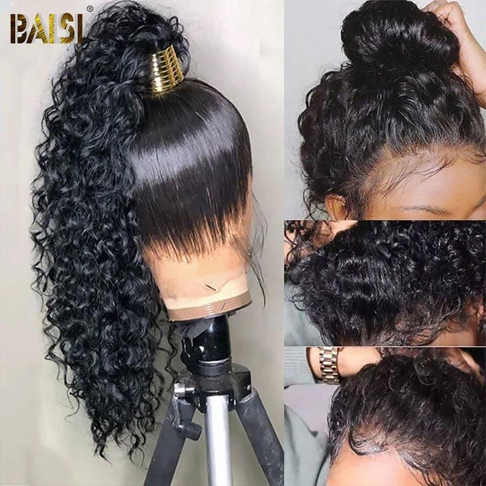 BAISI Achetez 2 perruques minimum au prix d'usine fournisseur BAISI perruque Upgrade Invisible Strap 360 Frontal curly réglable Pré-plucked Pas Besoin de Colle 250% densité en 100% Raw Hair Lace déjà couper