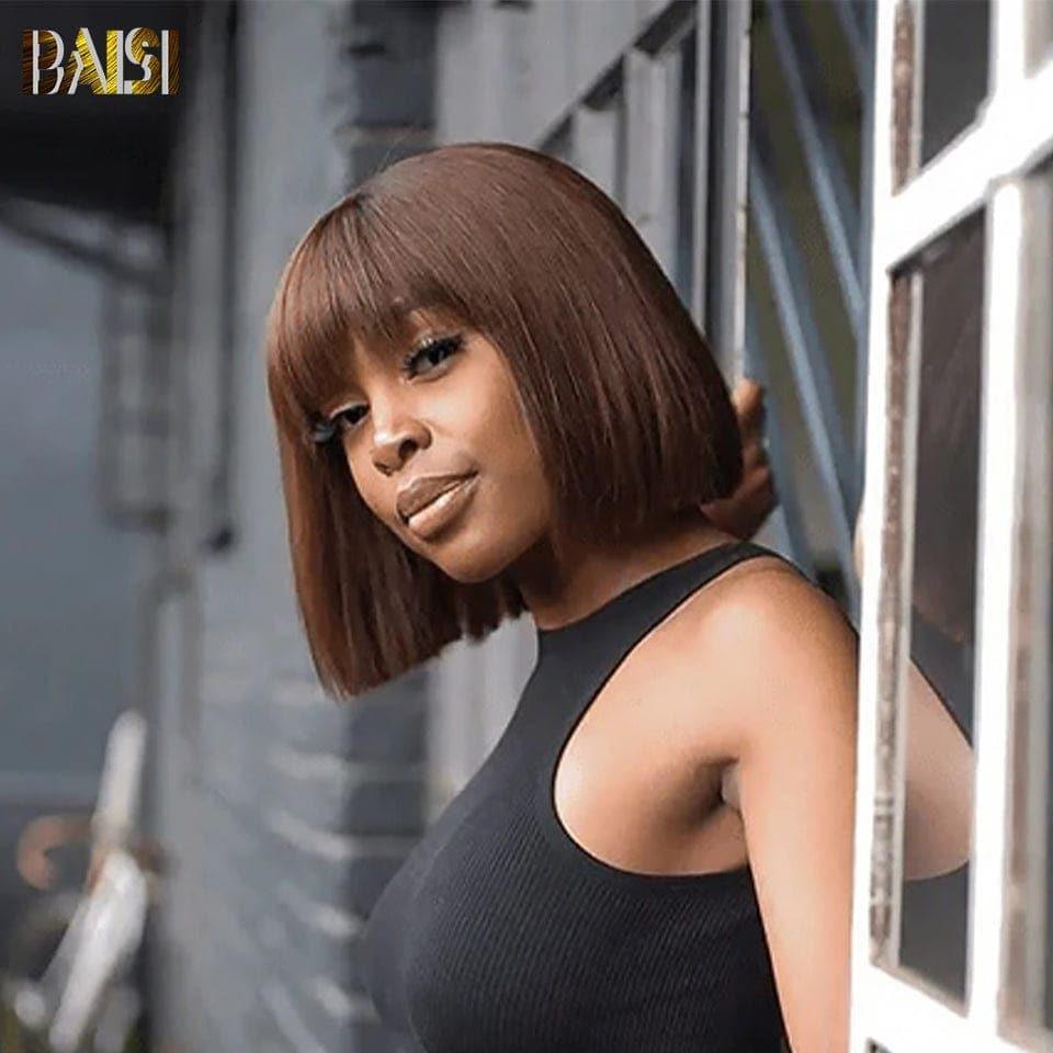 BAISI Achetez 2 perruques minimum au prix d'usine fournisseur en France TVA 0€ 48H arrivé PERRUQUE Lisse Marron #4 FRANGE FABRIQUÉ À LA MACHINE Pas Besoins De Code