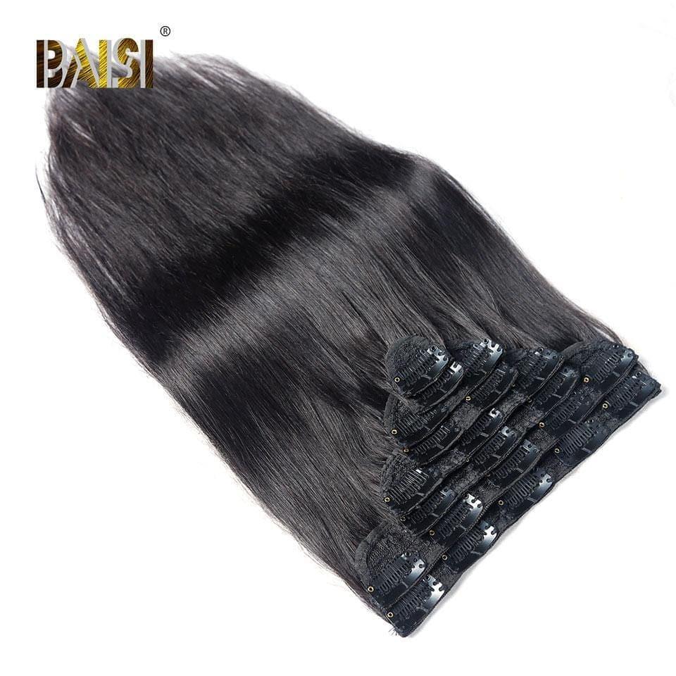 BAISI 100% Human Hair Straight Clip In Hair Extensions 8 Pieces and 120G Per Lot