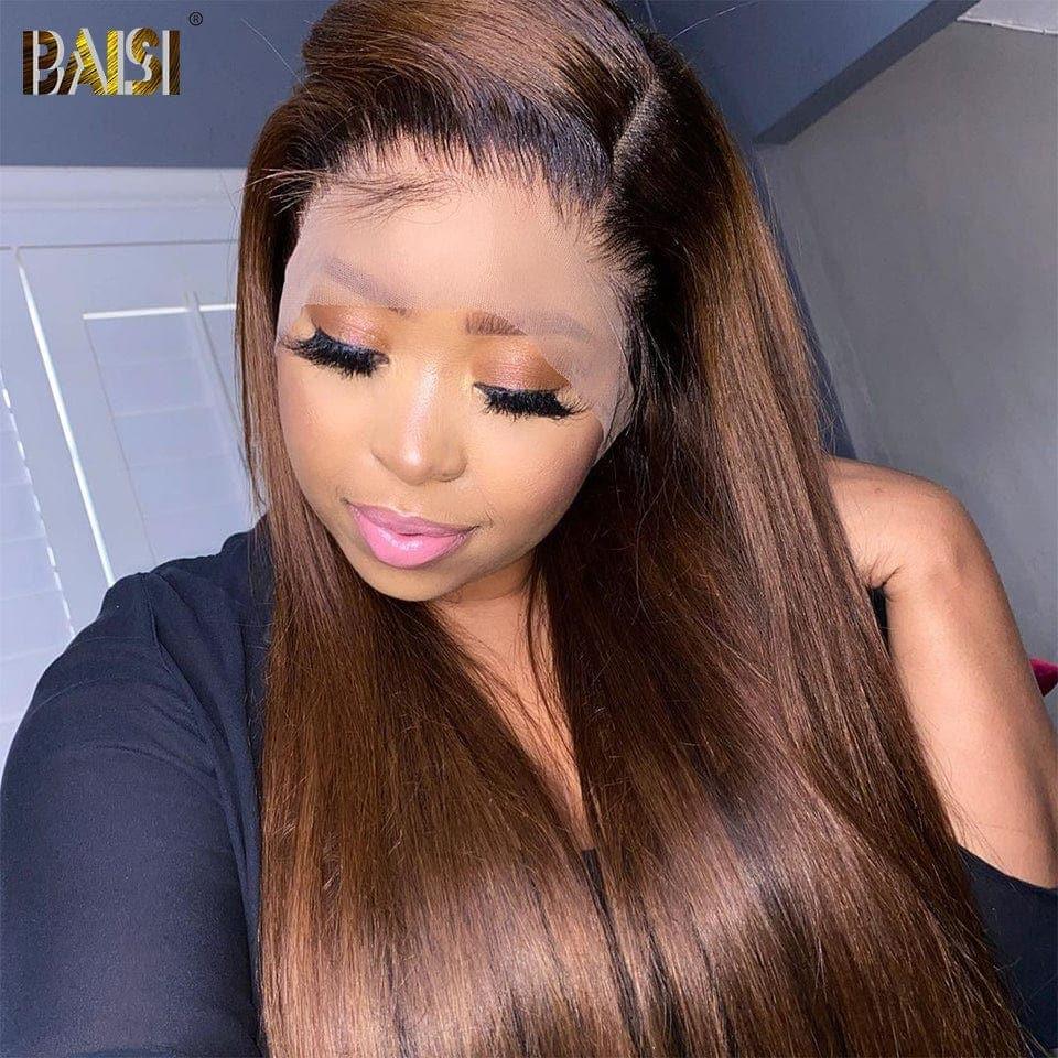 BAISI Achetez 2 perruques minimum au prix d'usine fournisseur 13x4 Lace Frontal Perruque Lisse En Noir Marron 1B#4 Sans Colle Lace déjà couper Facile à Porter En 100% Cheveux Humains (Pas Besoins De Code)