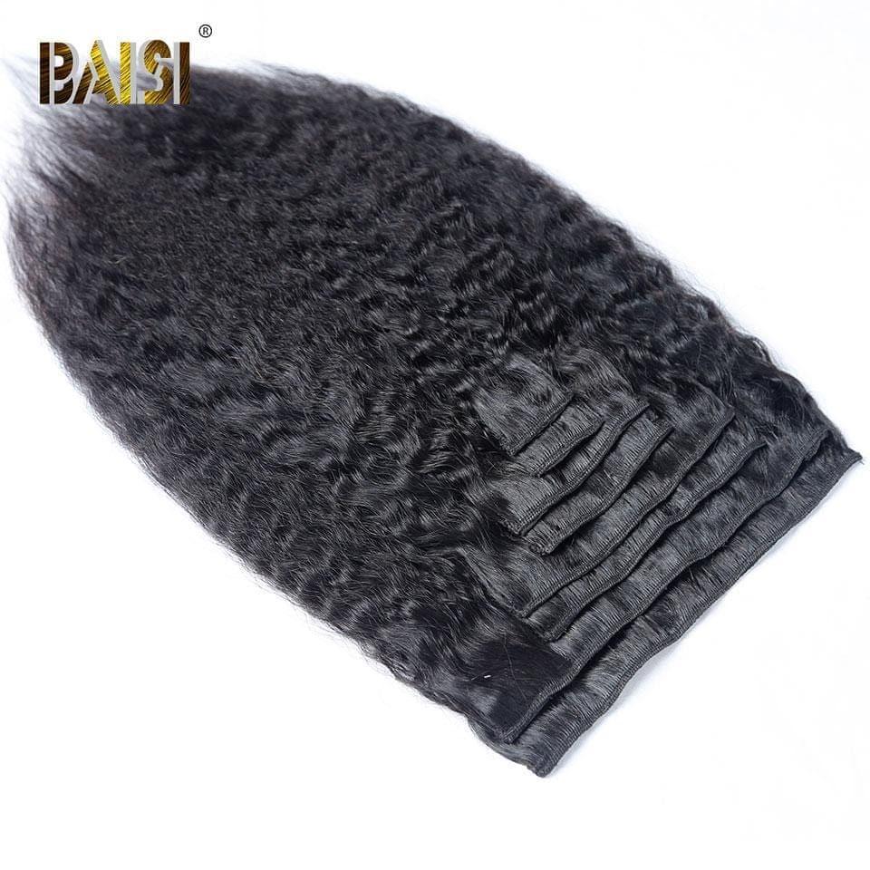 BAISI 100% Human Hair Kinky Straight Clip In Extensions 8 Pieces and 120G Per Lot