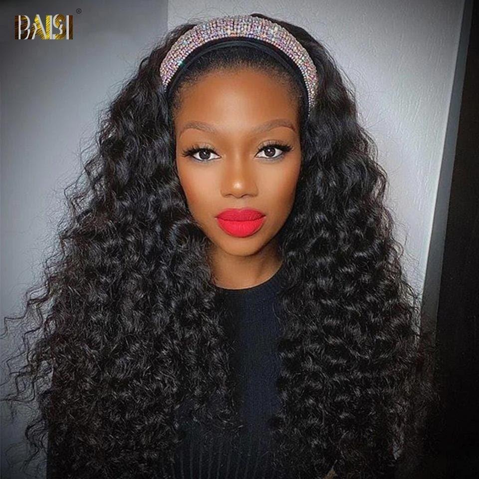 BAISI Maschinell gefertigte, tief gewellte, lockige Stirnbandperücke