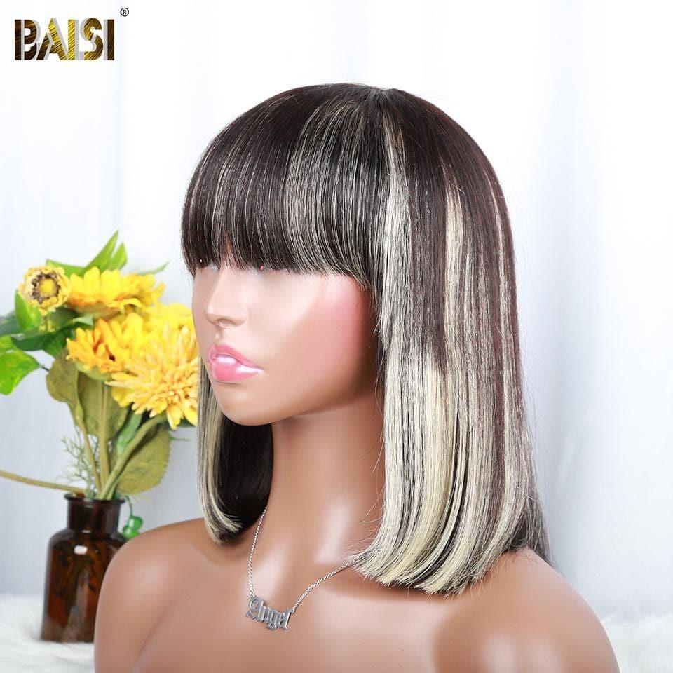 BAISI CHINESE CUT BLACK MIX BLONDE SCHNÜRLOSE GLATTE BOB PERÜCKE MIT FRANSEN #1BMIX#613