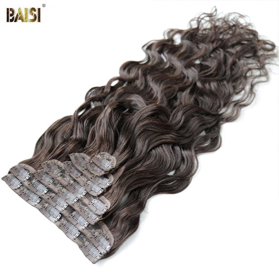 BAISI Clip In Hair Extensions #2 Body Wave aus 100 % Echthaar, 8 Stück und 120 g pro Los