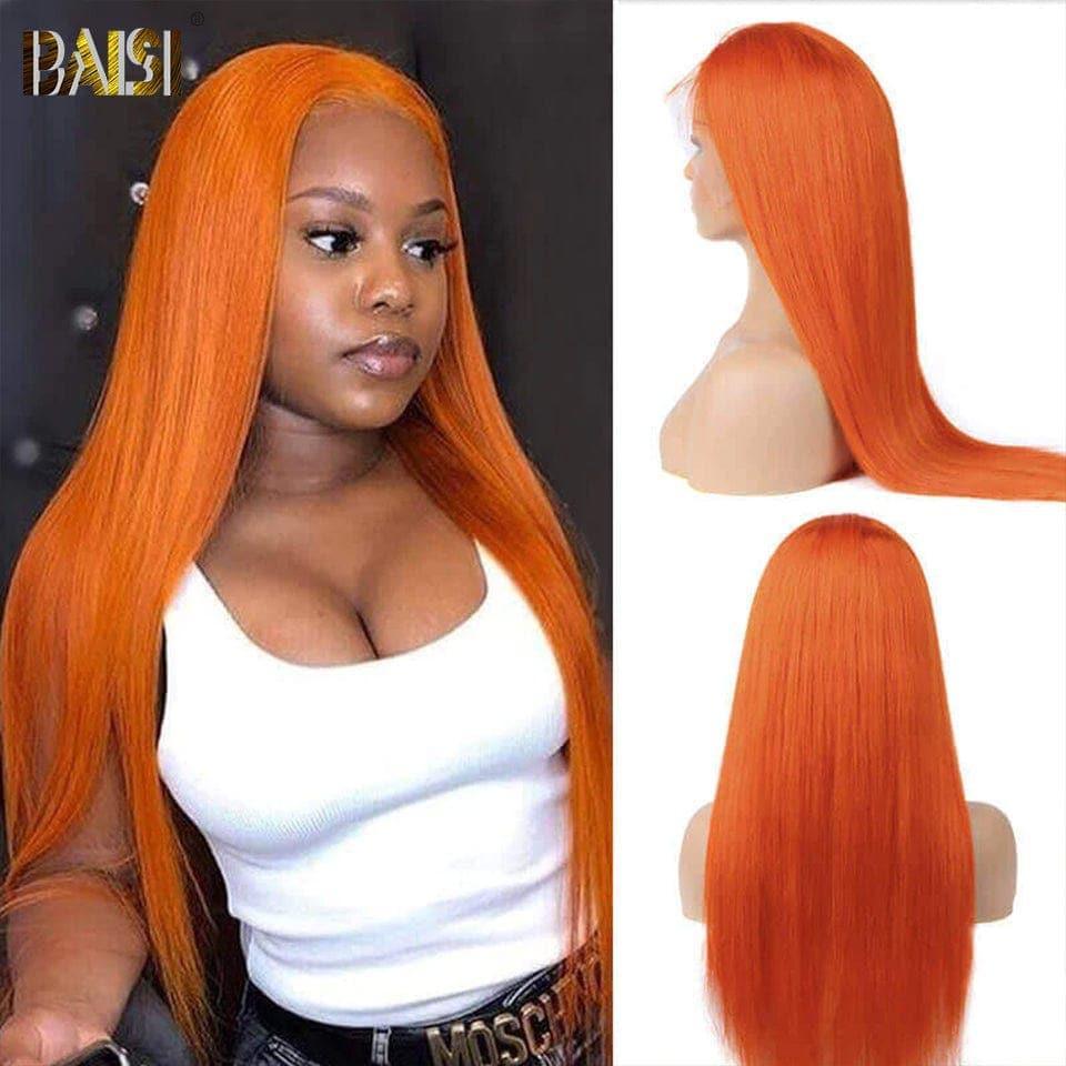 Peluca naranja recta con encaje frontal BAISI 13x4 en cabello 100% humano