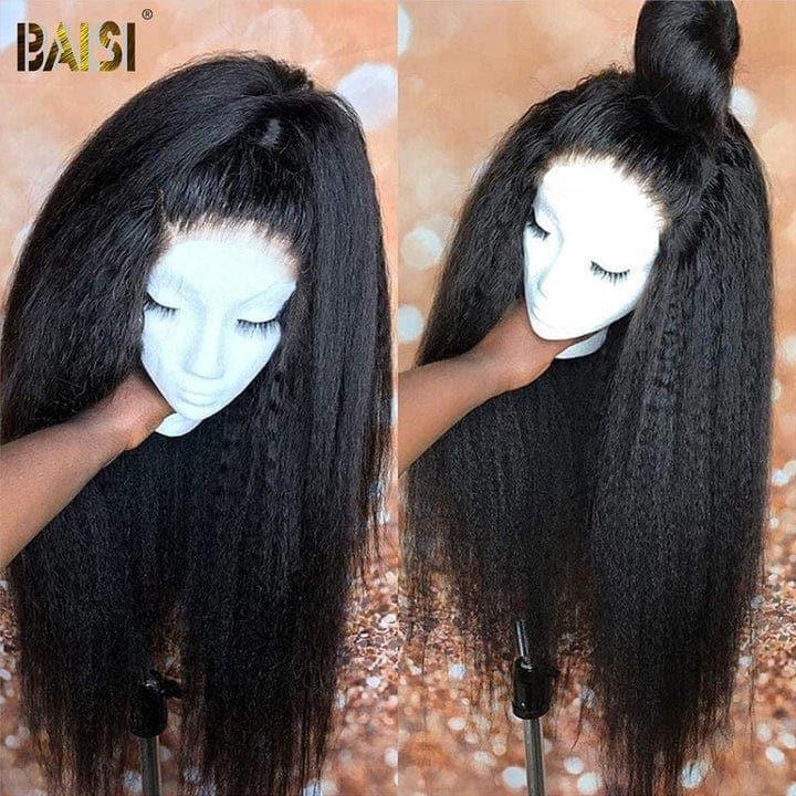 BAISI Achetez 2 perruques minimum au prix d'usine fournisseur 360 Lace Perruque Kinky Straight Yaki en Vrais Cheveux Humains Coiffure Chignion (Pas Besoin de Code)
