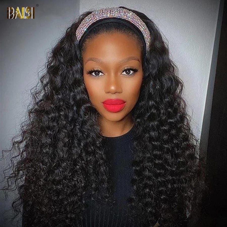 BAISI Achetez 2 perruques minimum au prix d'usine fournisseur Perruque Bandeau Bouclée Deep Wave Fabriquée A La Machine (Pas Besoin de Code)