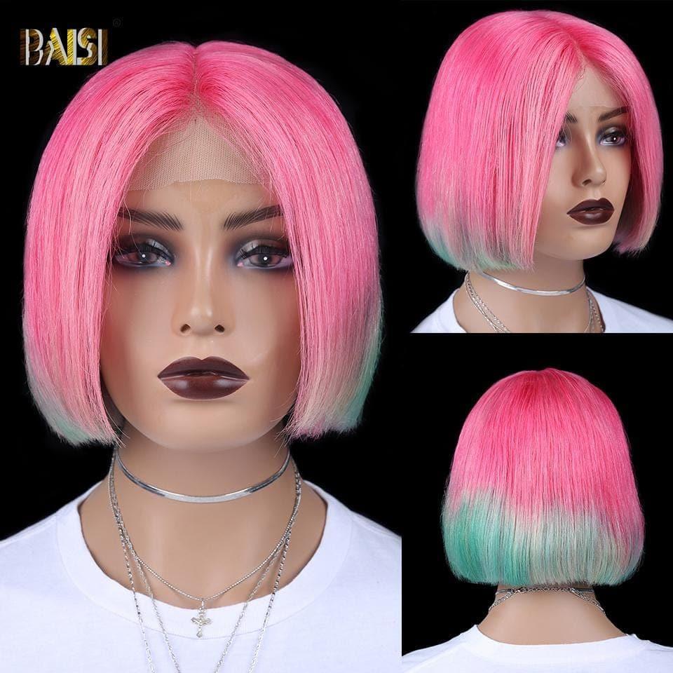 BAISI 13X4 Lace Frontal Bob Wig Square Cut color 100% Human Hair