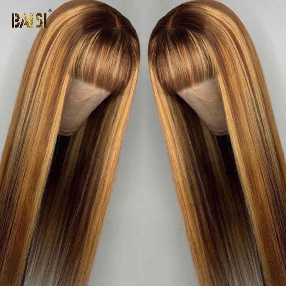 BAISI Coupe Chinoise Perruque Miel Lisse Longue Avec Frange ou marron lisse 18 pouces 100€ 100% Cheveux Humains