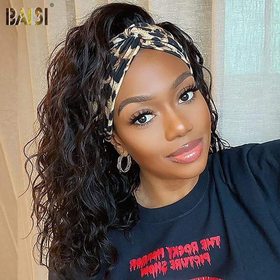 BAISI Machine Made Curly Water Wave Headband Wig