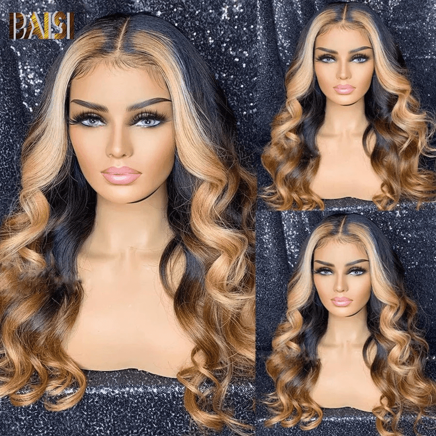 BAISI Achetez 2 perruques minimum au prix d'usine fournisseur 13x4 Lace Frontal Perruque Body Wave En Couleur 1B#4#27MIX#27 Sans Colle Lace déjà couper Facile à Porter En 100% Cheveux Humains (Pas Besoins De Code)