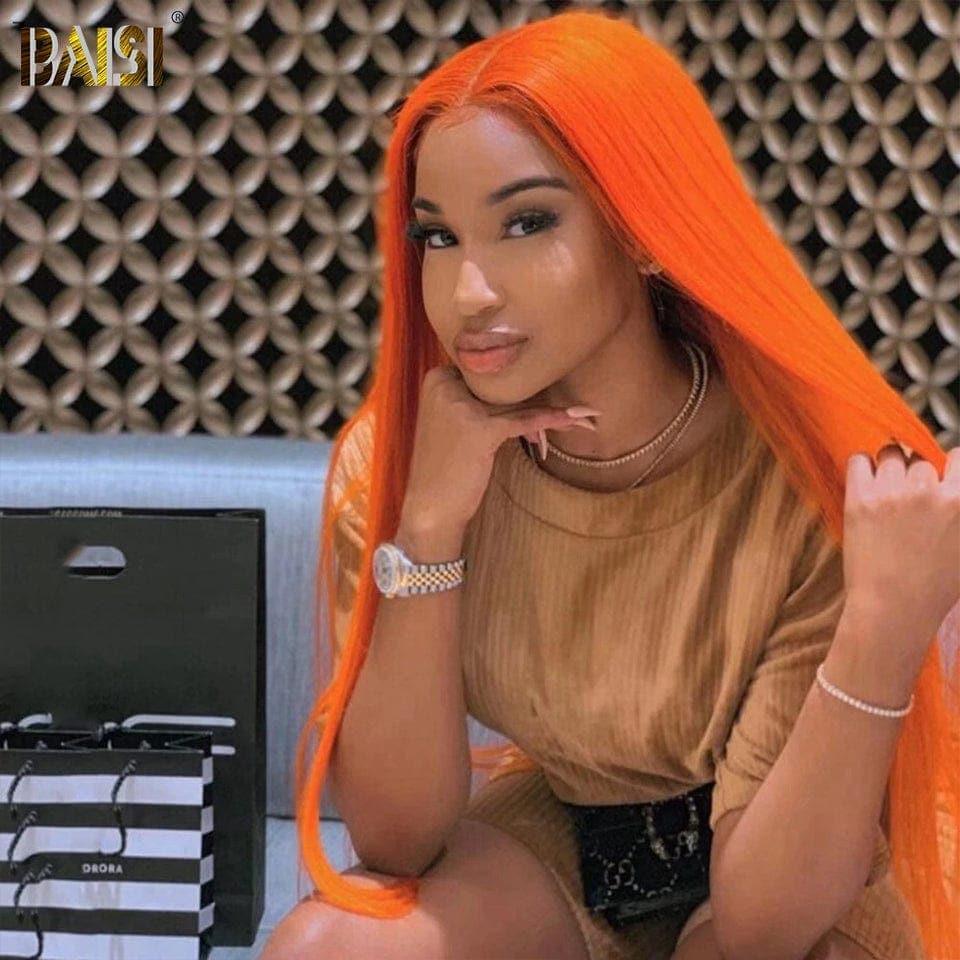 Peluca naranja recta con encaje frontal BAISI 13x4 en cabello 100% humano