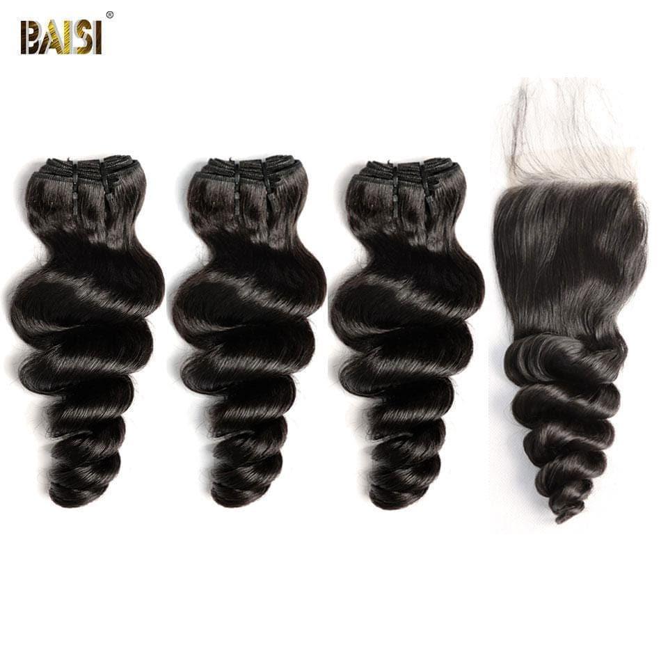 BAISI 10A Weave Com Fechamento/Frontal Em Grande Venda Onda Solta