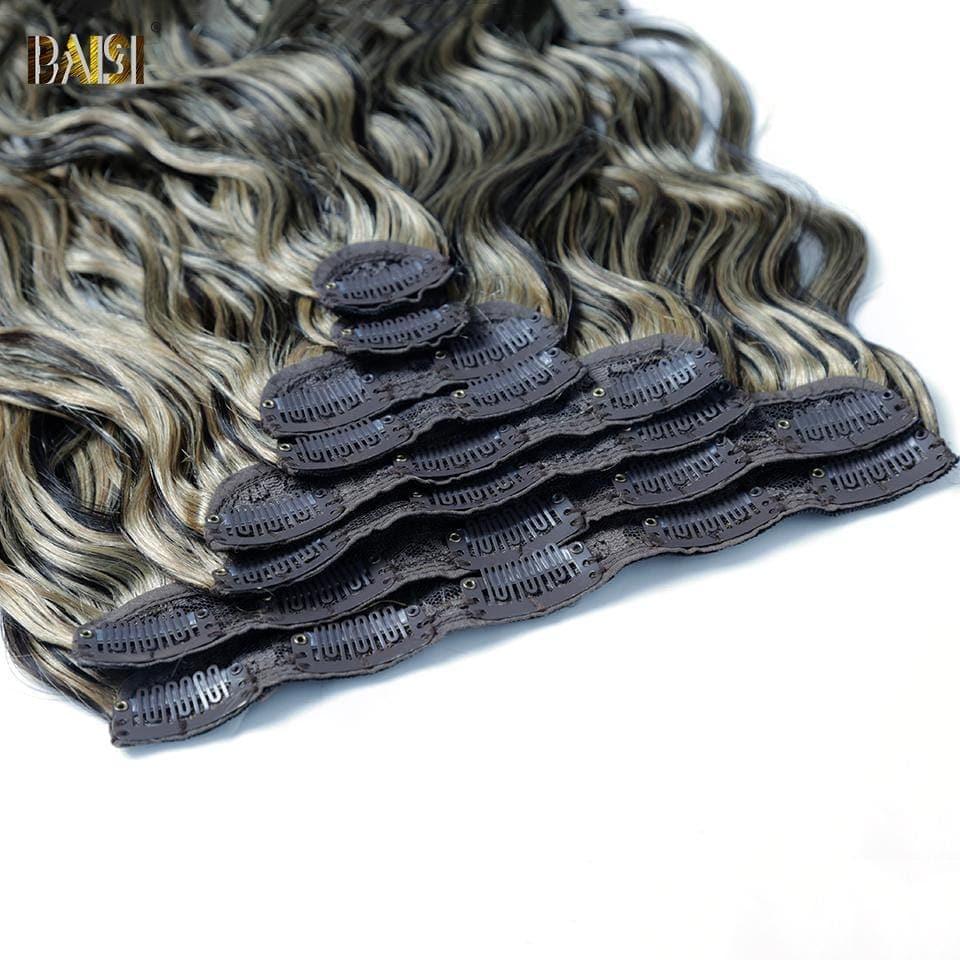 BAISI T1B#4-#27 Körperwellen-Clip-In-Haarverlängerungen, 100 % Echthaar, 8 Stück und 120 g pro Los