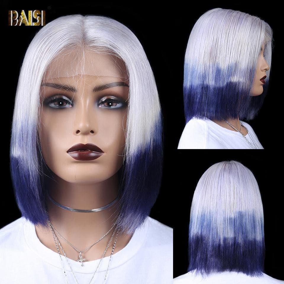 BAISI 13X4 Lace Frontal Bob Wig Square Cut color 100% Human Hair