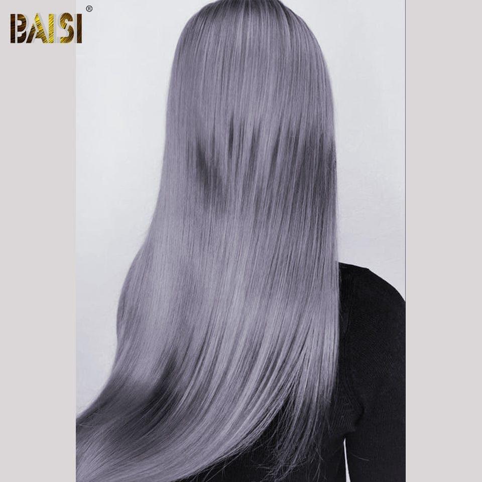 BAISI Collection Poivre et Sel 13x4 Lace Frontal Perruque Lisse Gris en 100% Cheveux Humains