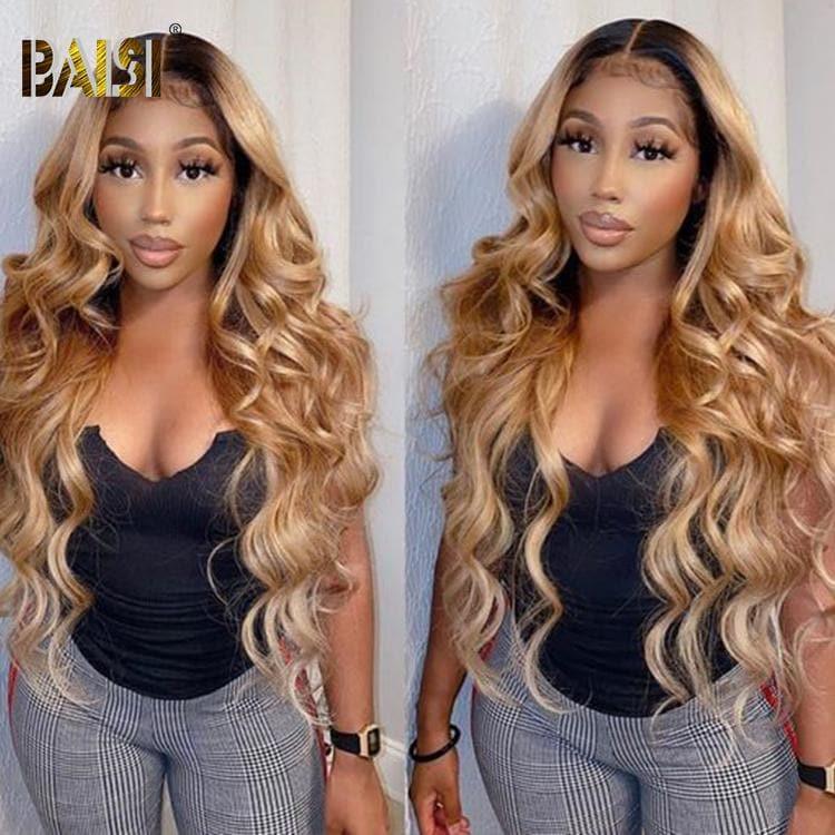 BAISI Perruque 4#T27# Multicolore Front Lace Perruque Ombrée Ondulée Loose Wave