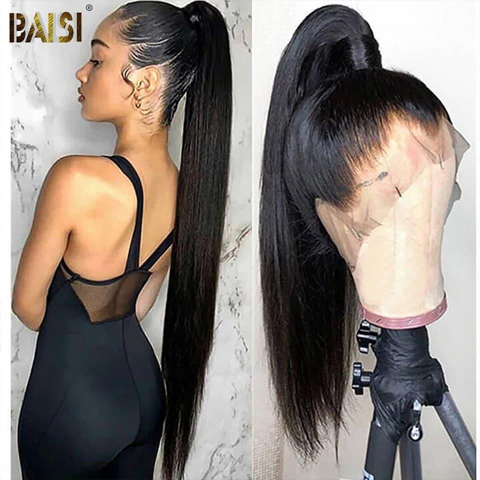 BAISI 360 Lace Straight Human Hair Chignion Hairstyle Wig