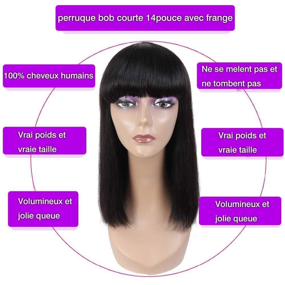 BAISI Achetez 2 perruques minimum au prix d'usine fournisseur en France TVA 0€ 48H arrivé COUPE CHINOISE SANS LACE PERRUQUE BOB LISSE AVEC FRANGE (Pas Besoin de Code)