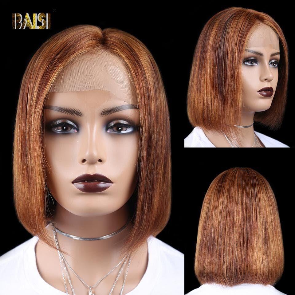 BAISI 13X4 Lace Frontal Bob Wig Square Cut color 100% Human Hair