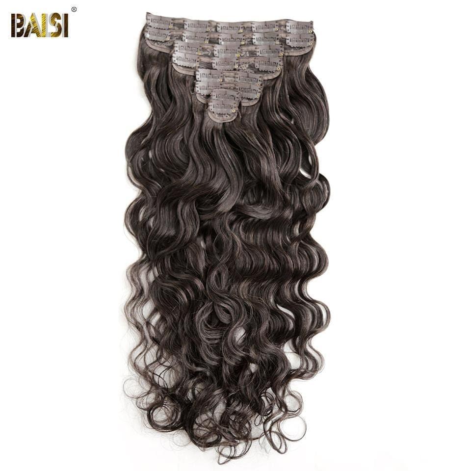 BAISI Clip In Hair Extensions #2 Body Wave aus 100 % Echthaar, 8 Stück und 120 g pro Los