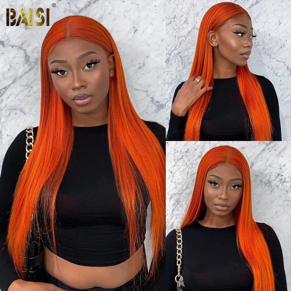 Peluca naranja recta con encaje frontal BAISI 13x4 en cabello 100% humano