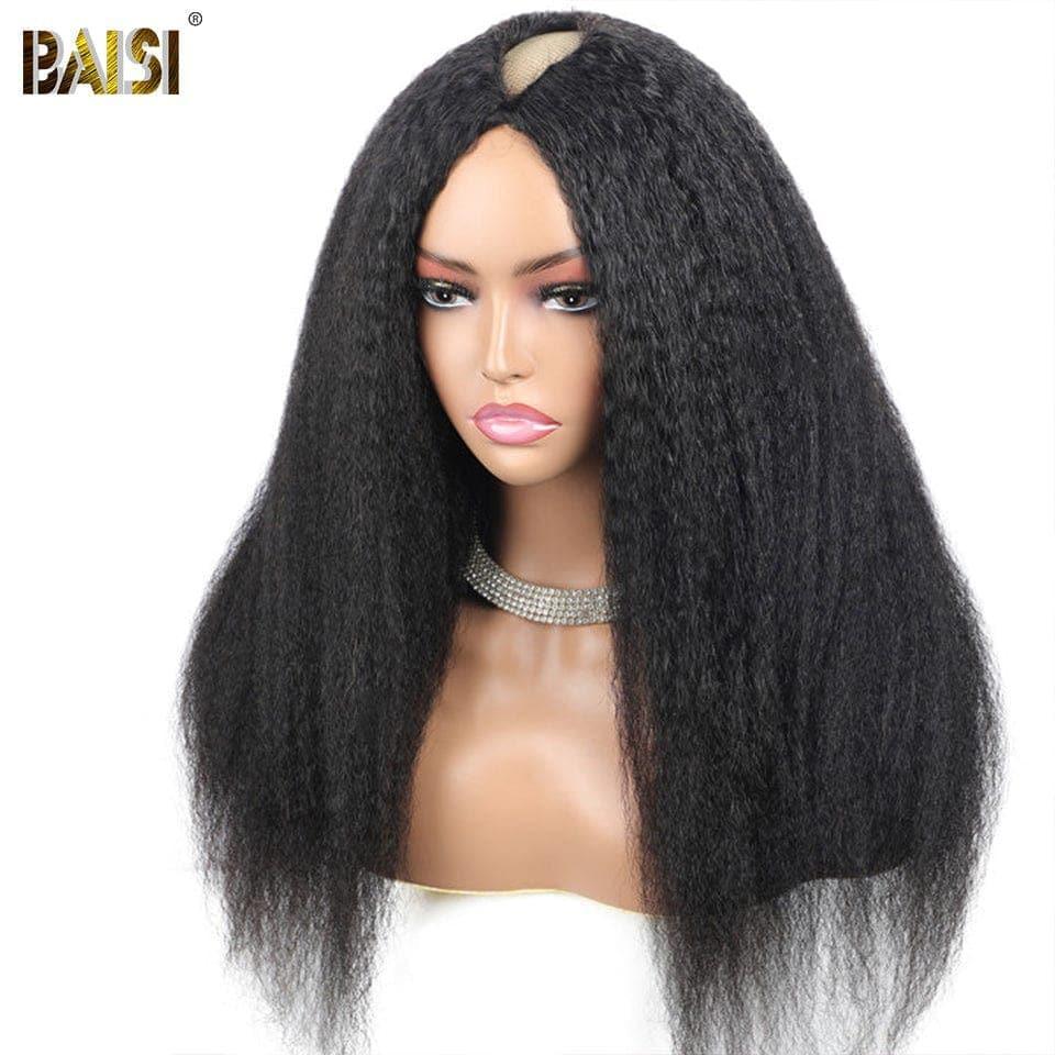 BAISI V Part Perruque Kinky Straight en 100% Cheveux Humains Fabriqué à La Machine Sans Lace