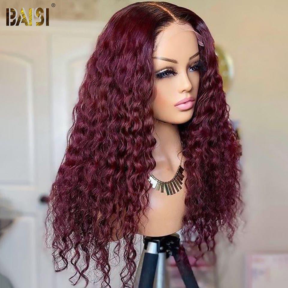 BAISI Kaufen Sie 5 Stück FACTORY PRICE 13x4 Lace Frontal Wig Deep Wave Burgunderrot 100% Echthaar (kein Code erforderlich)