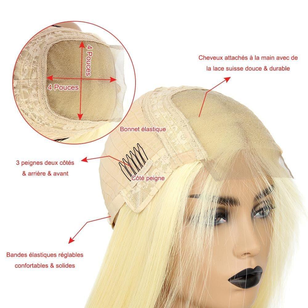 BAISI 4*4 #613 & Noir Naturel Lace Closure Perruque en 100% cheveux humains 200% Densité