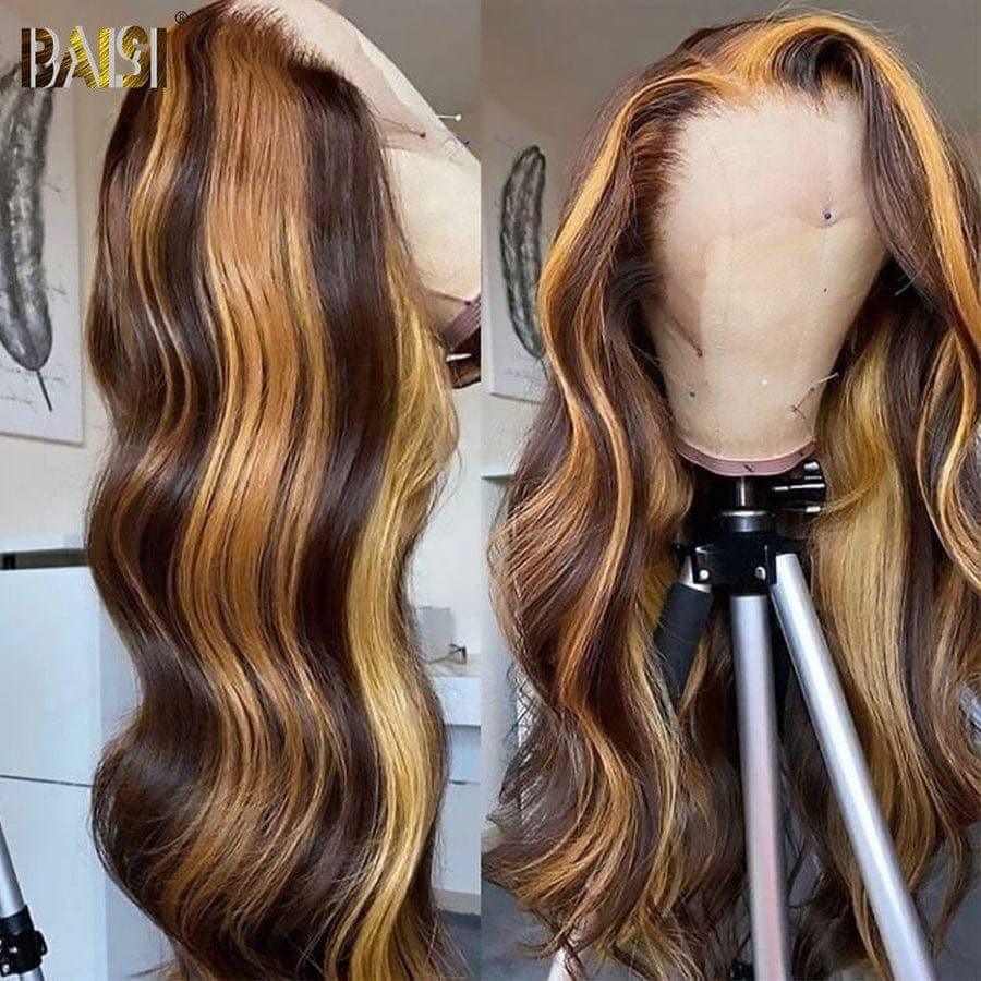 BAISI Achetez 2 perruques minimum au prix d'usine fournisseur 13x4 Frontal Lace Perruque Body Wave En Couleur Mixed #4MIX#27 Sans Colle Lace déjà couper Facile à Porter(Pas Besoin de Code)