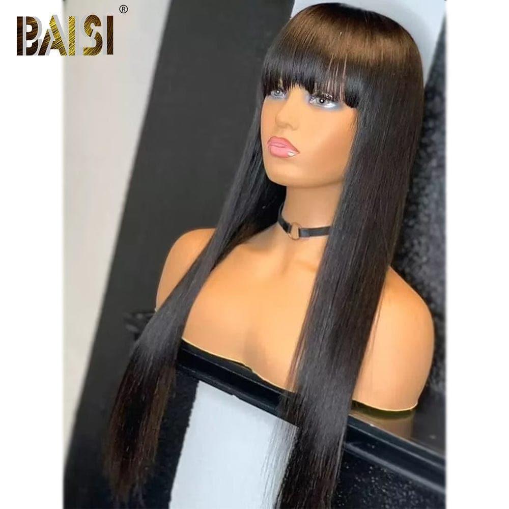 BAISI 4x4 fechamento peruca reta com franja corte chinês em cabelo 100% humano em cabelo indiano brasileiro de boa qualidade