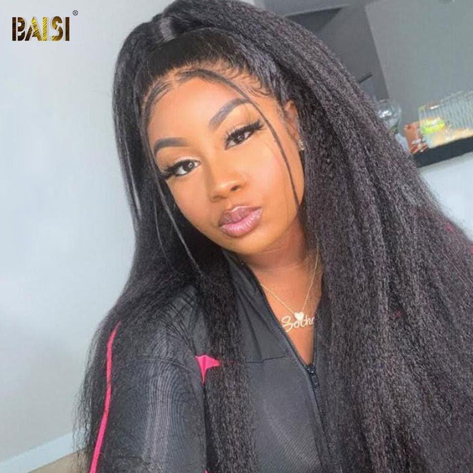 BAISI Bouclé Kinky Straight (Yaki) 13x4 Densité 250% avec frontale Perruque de luxe haute de gamme plus de 10 ans d' utilisation