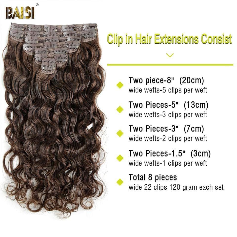 BAISI Clip In Hair Extensions #4 Body Wave In 100% Human Hair 8 Pieces and 120G Per Lot