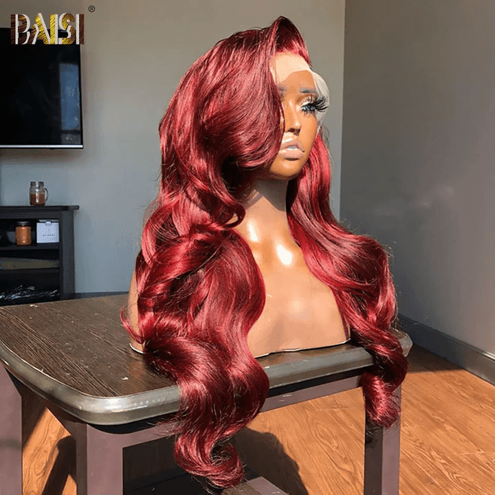 BAISI Achetez 2 perruques minimum au prix d'usine fournisseur en France TVA 0€ 48H arrivé 13x4 Lace Frontal Perruque Body Wave Rouge Vive MIX Rouge Bordeaux En 100% Cheveux Humains (Pas Besoins De Code)