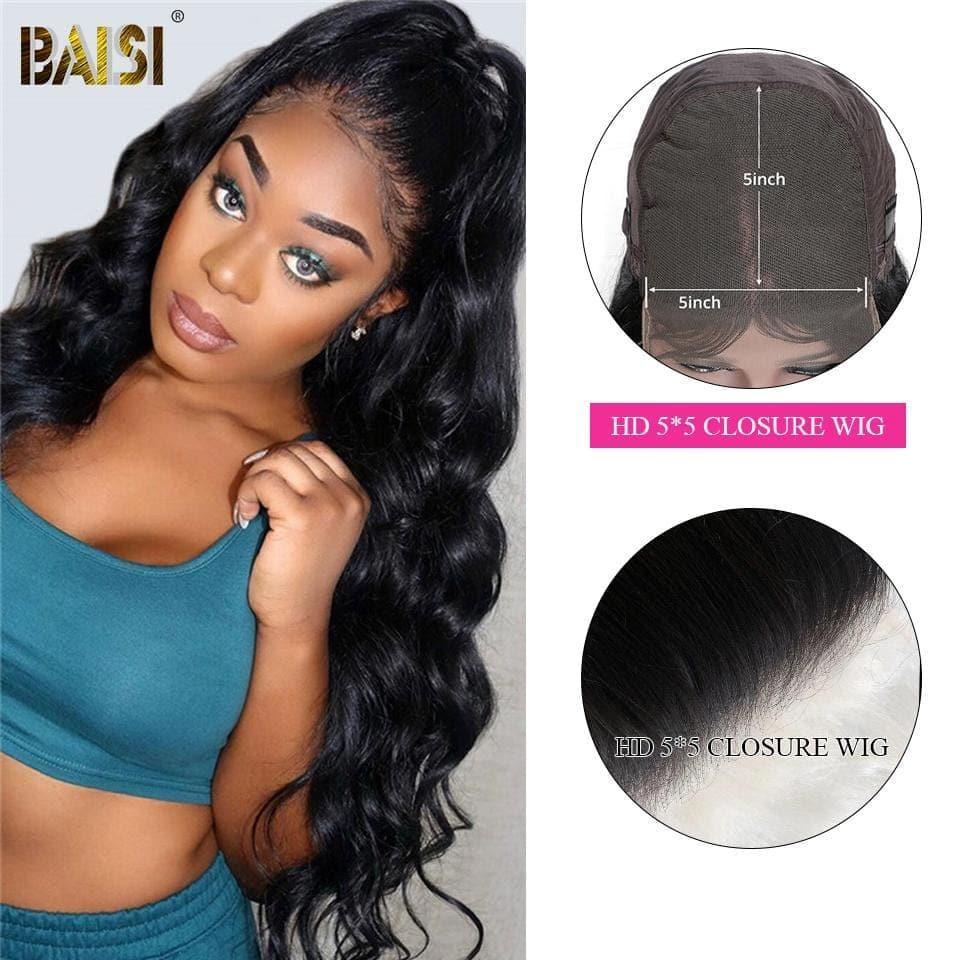 BAISI 5*5 HD Closure Perruque En Cheveux Humains