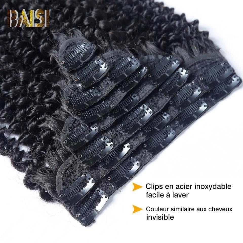 Extensiones rizadas con clip BAISI en cabello 100% humano, 8 piezas y 120 g por lote