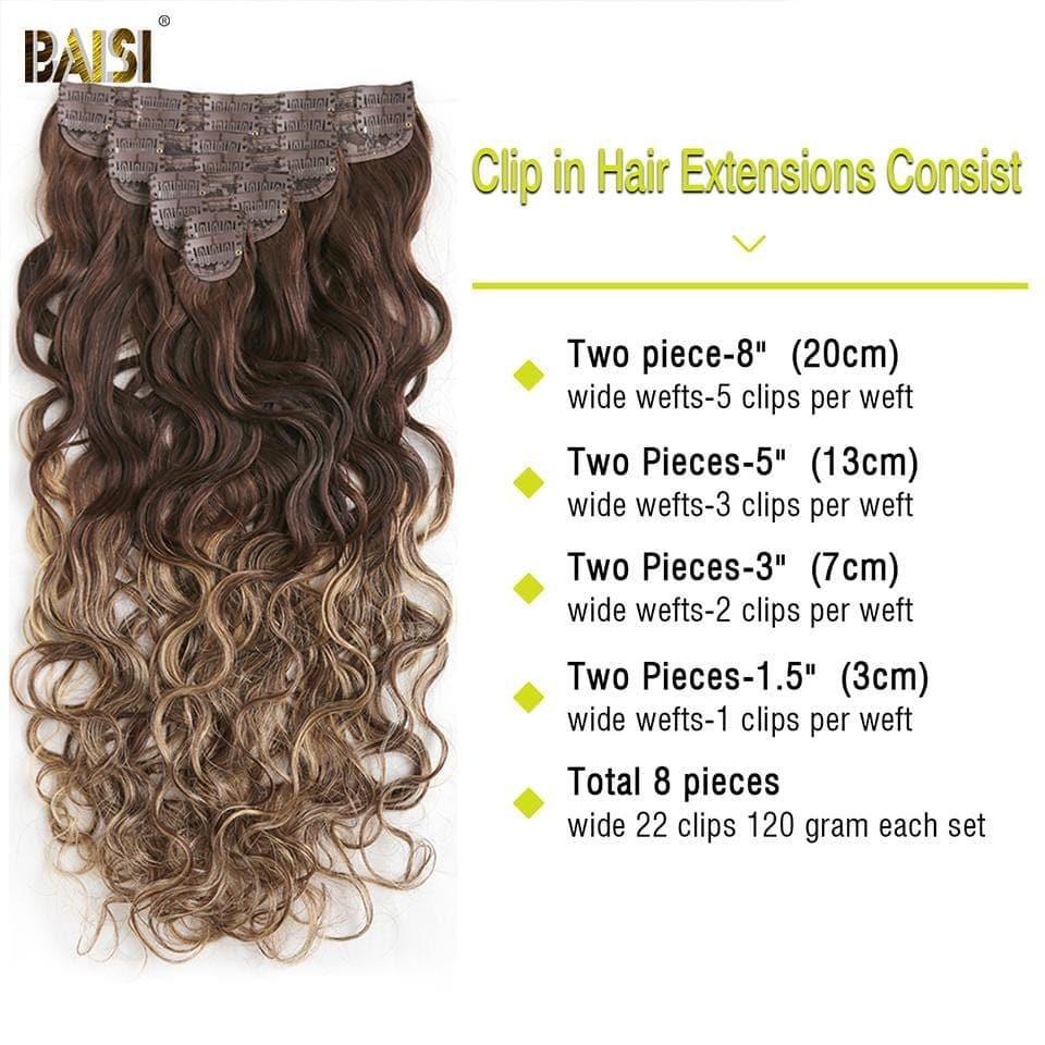 BAISI Extensions À Clips F#4-4#-27 Body Wave En 100% Cheveux Humains 8 Pièces et 120G Par Lot