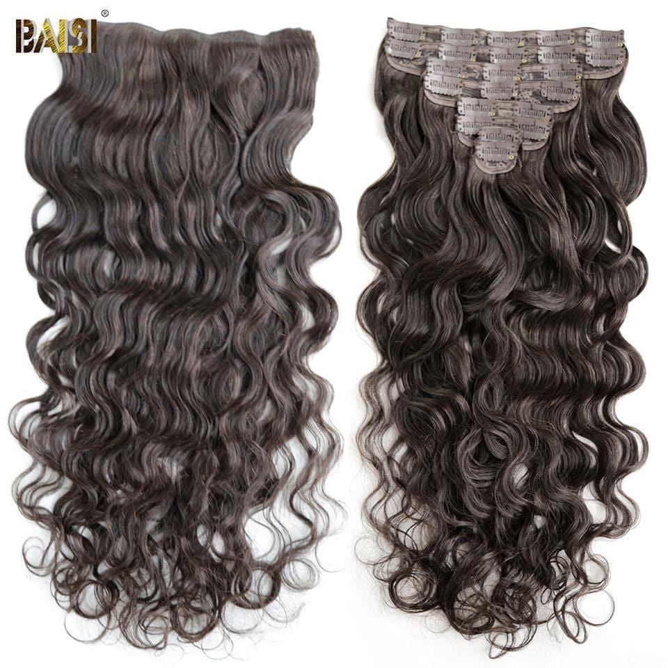 BAISI Clip In Hair Extensions #2 Body Wave aus 100 % Echthaar, 8 Stück und 120 g pro Los