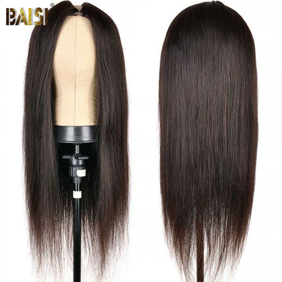 BAISI V Part Perruque Lisse en 100% Cheveux Humains Fabriqué à La Machine Sans Lace
