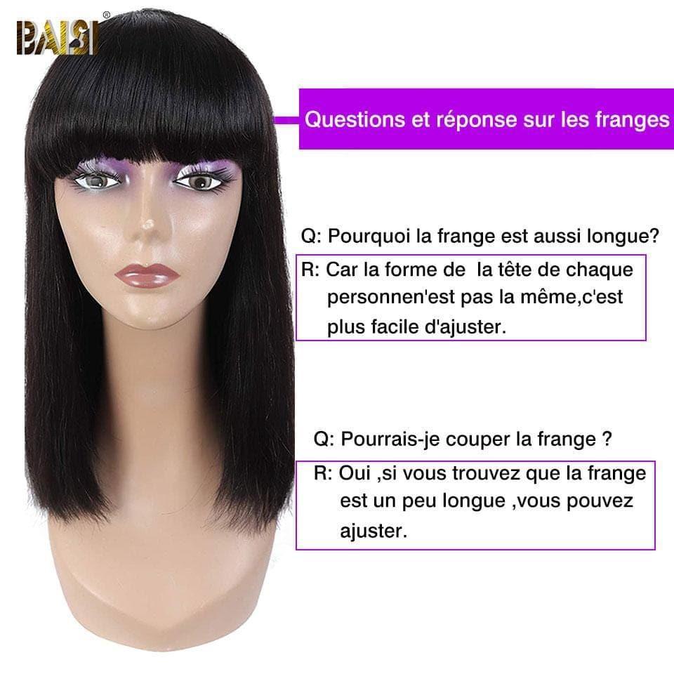 BAISI Achetez 2 perruques minimum au prix d'usine fournisseur en France TVA 0€ 48H arrivé COUPE CHINOISE SANS LACE PERRUQUE BOB LISSE AVEC FRANGE (Pas Besoin de Code)