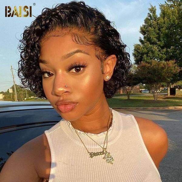 BAISI Achetez 2 perruques minimum au prix d'usine fournisseur OLIVIA 13X4 lace frontal curly en couleur Marron ou NOIR (pas besoins de code)