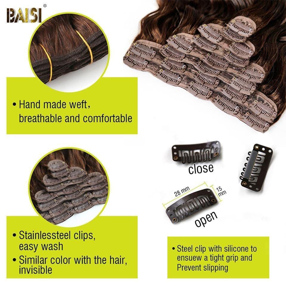 BAISI Clip In Hair Extensions #4 Body Wave In 100% Human Hair 8 Pieces and 120G Per Lot