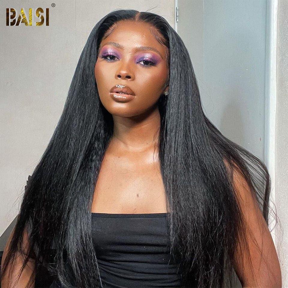 BAISI 4x4 closure perruque Kinky Straight Yaki en 100% cheveux humains en cheveux indians brésiliens de bonne qualité