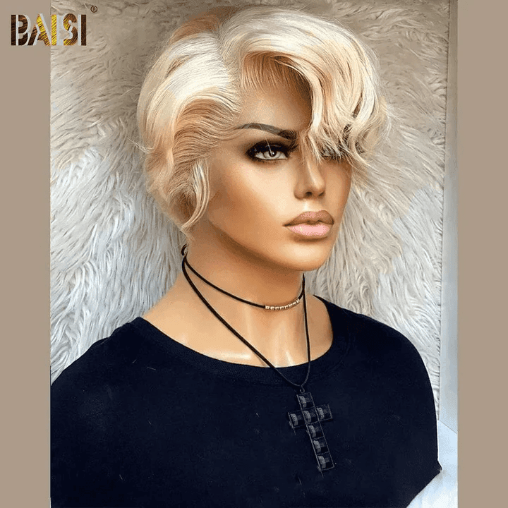 BAISI Achetez 2 perruques minimum au prix d'usine fournisseur Coupe Pixie Lisse En Blonde #613 100% Vrais Cheveux Humains (Pas Besoins De Code)